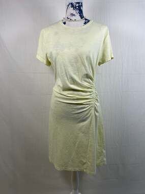 Universal Thread Yellow Short Sleeve Side Ruched Knit T-Shirt Dress Size Medium